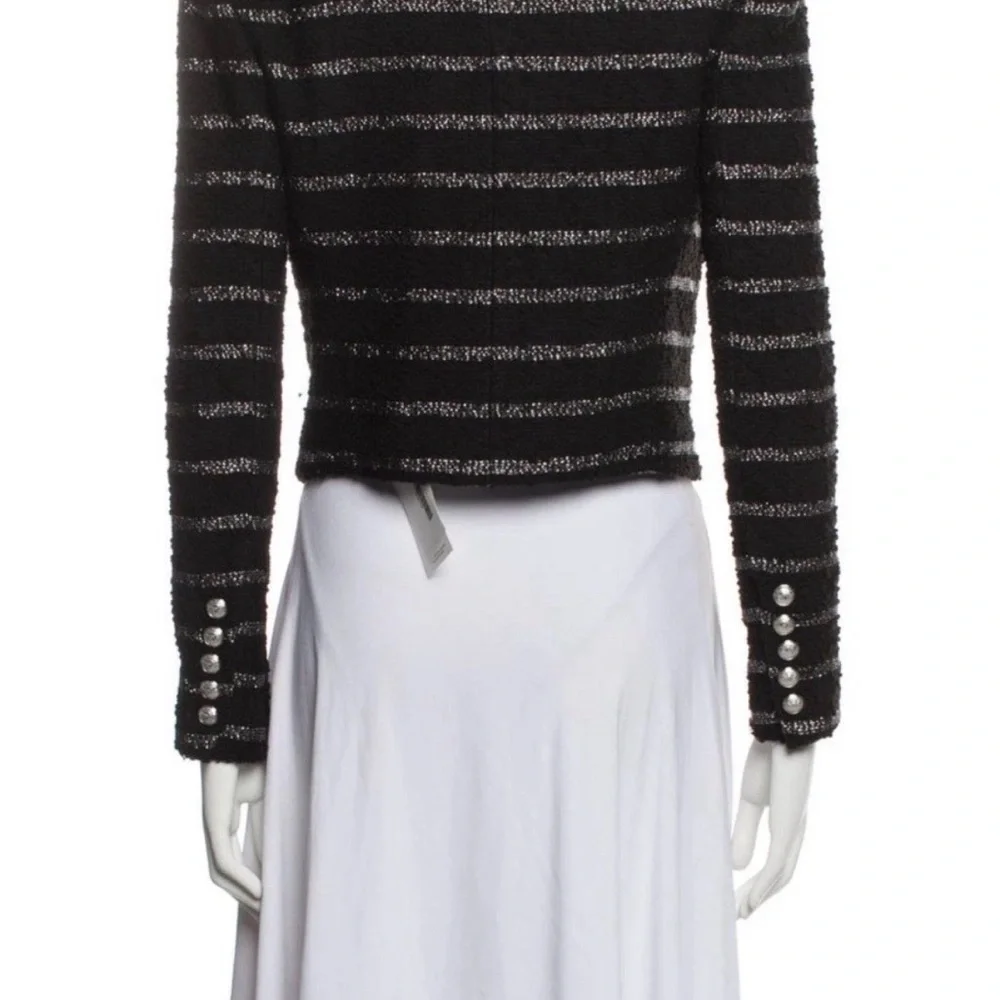 Balmain Black Tweed Cropped Striped Jacket - Picture 5 of 7